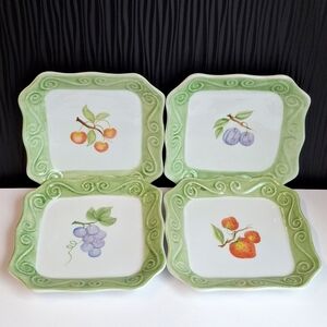 Andrea By Sadek Hand Painted Square Scalloped Edge Fruit Design Plates Lot Of 4